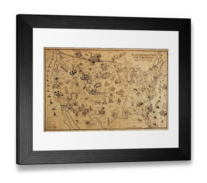 Framed Print : Vintage poster of bootlegging map of the United States Framed Print : Vintage poster of bootlegging map of the United States