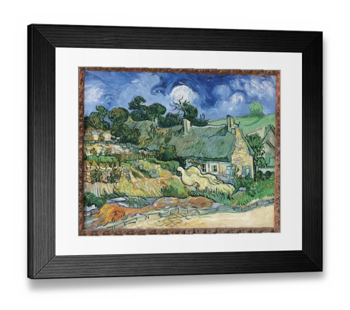 Framed Print : Thatched Cottages at Cordeville, by Vincent Van Gogh, 1890, 19th Century, oil on canvas, cm 72 x 91 Framed Print : Thatched Cottages at Cordeville, by Vincent Van Gogh, 1890, 19th Century, oil on canvas, cm 72 x 91