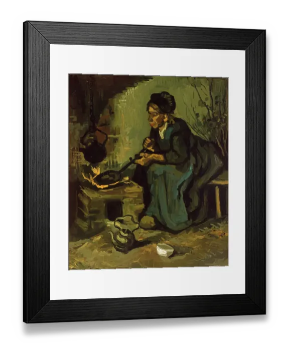 Framed Print : Peasant Woman Cooking By A Fireplace Framed Print : Peasant Woman Cooking By A Fireplace