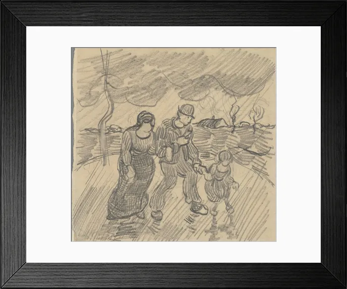 Framed Print : Strolling Couple With Child On A Road In The Rain Framed Print : Strolling Couple With Child On A Road In The Rain