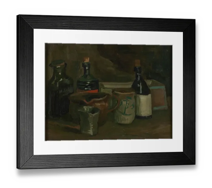 Framed Print : Still Life With Bottles And Pottery