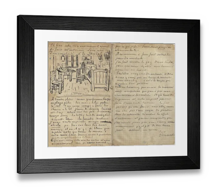 Framed Print : The bedroom, Letter to Paul Gauguin from Arles, Wednesday, 17 October 1888. Artist: Gogh, Vincent, van (1853-1890) Framed Print : The bedroom, Letter to Paul Gauguin from Arles, Wednesday, 17 October 1888. Artist: Gogh, Vincent, van (1853-1890)