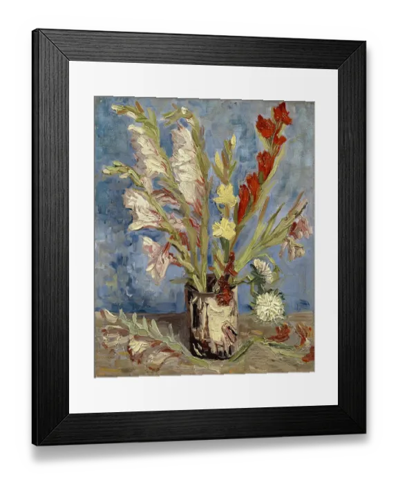 Framed Print : Vase with gladioli and China asters, 1886. Artist: Gogh, Vincent, van (1853-1890)