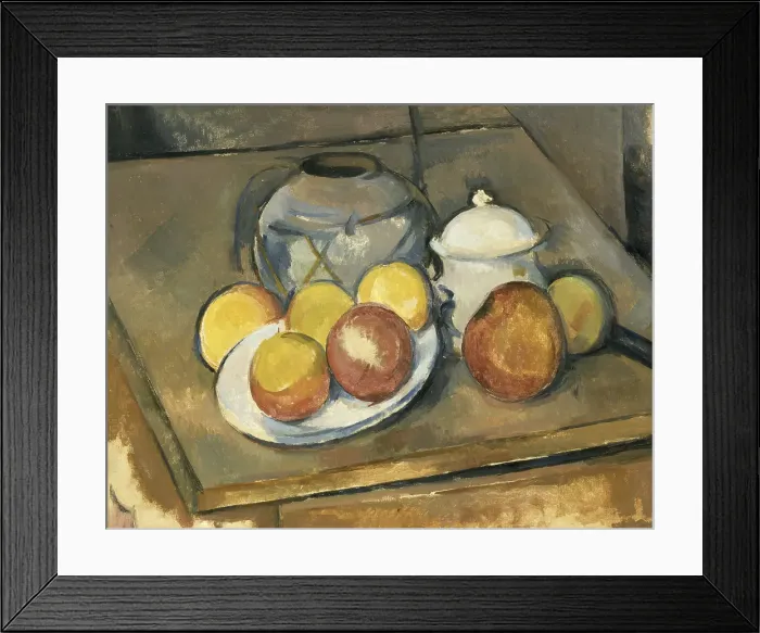 Framed Print : Vase, Sugar Bowl and Apples. Artist: Cézanne, Paul (1839-1906) Framed Print : Vase, Sugar Bowl and Apples. Artist: Cézanne, Paul (1839-1906)
