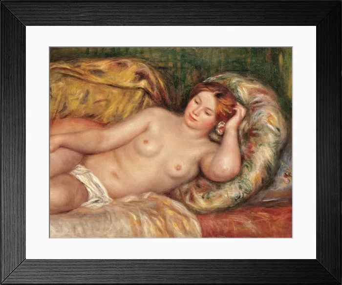 Framed Print : Large Nude, by Pierre-Auguste Renoir, 1907 about, 20th Century, oil on canvas, cm 70 x 155 Framed Print : Large Nude, by Pierre-Auguste Renoir, 1907 about, 20th Century, oil on canvas, cm 70 x 155