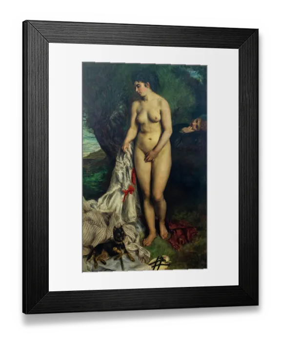 Framed Print : Bather With A Griffon Dog - Lise On The Bank Of The Seine Framed Print : Bather With A Griffon Dog - Lise On The Bank Of The Seine