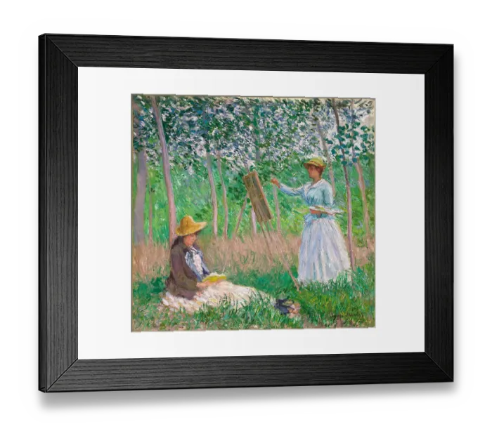 Framed Print : In the Woods at Giverny: Blanche Hoschedé at Her Easel with Suzanne Hoschedé Reading, 1887. Artist: Monet, Claude (1840-1926) Framed Print : In the Woods at Giverny: Blanche Hoschedé at Her Easel with Suzanne Hoschedé Reading, 1887. Artist: Monet, Claude (1840-1926)