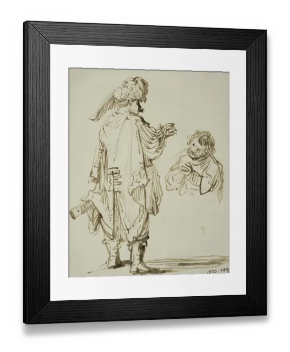 Framed Print : Man in oriental costume gesturing to a kneeling man. Creator: Rembrandt Harmensz van Rijn Framed Print : Man in oriental costume gesturing to a kneeling man. Creator: Rembrandt Harmensz van Rijn