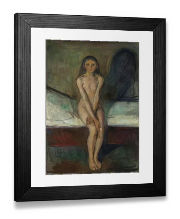 Framed Print : Puberty, 1894. Additional Info: A naked young girl with loose hair is sitting Framed Print : Puberty, 1894. Additional Info: A naked young girl with loose hair is sitting