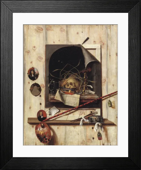 Framed Print : Trompe L´Oeil With Vanitas Still Life Framed Print : Trompe L´Oeil With Vanitas Still Life
