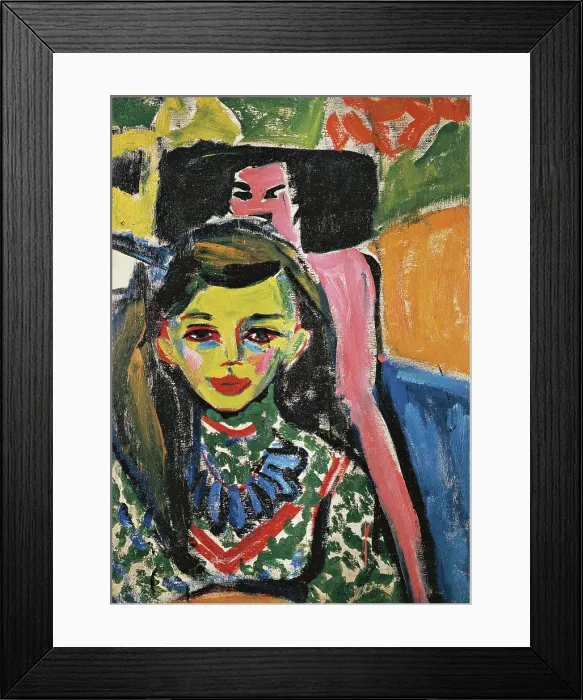 Framed Print : Spain, Madrid, Thyssen-Bornemisza Museum. Whole artwork view. Portrait of a girl. The expressionist painter uses acid and bright colors to create her face, her eyes, her clothes and the whole background Framed Print : Spain, Madrid, Thyssen-Bornemisza Museum. Whole artwork view. Portrait of a girl. The expressionist painter uses acid and bright colors to create her face, her eyes, her clothes and the whole background