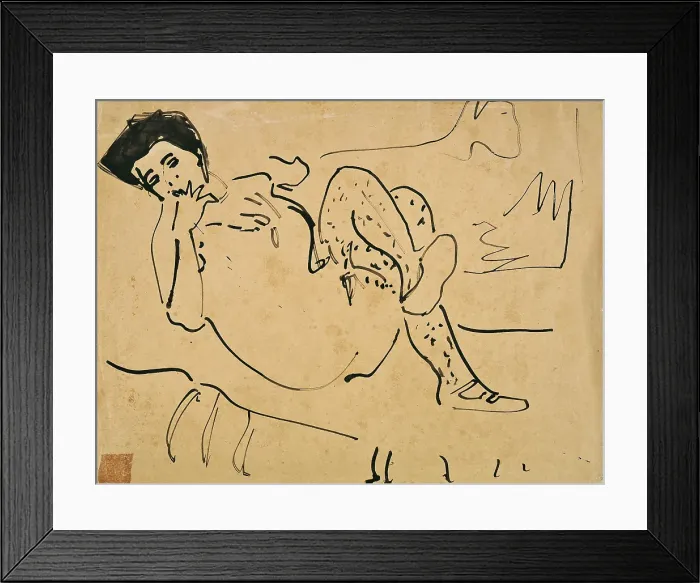 Framed Print : Italia, Lazio, Roma, Collezione privata. Whole artwork view. A naked woman lying on a bed in a quite erotic pose. The hair is tied back in a casual dark mass; the legs are crossed Framed Print : Italia, Lazio, Roma, Collezione privata. Whole artwork view. A naked woman lying on a bed in a quite erotic pose. The hair is tied back in a casual dark mass; the legs are crossed