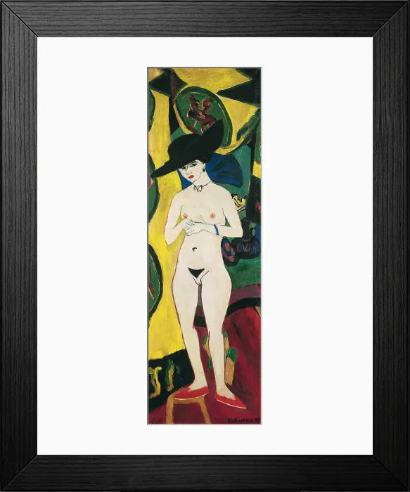 Framed Print : Standing Nude with Hat. Artist: Kirchner, Ernst Ludwig (1880-1938)