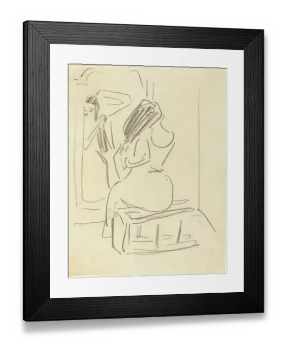 Framed Print : A Woman Combing Her Hair In Front Of A Mirror Framed Print : A Woman Combing Her Hair In Front Of A Mirror