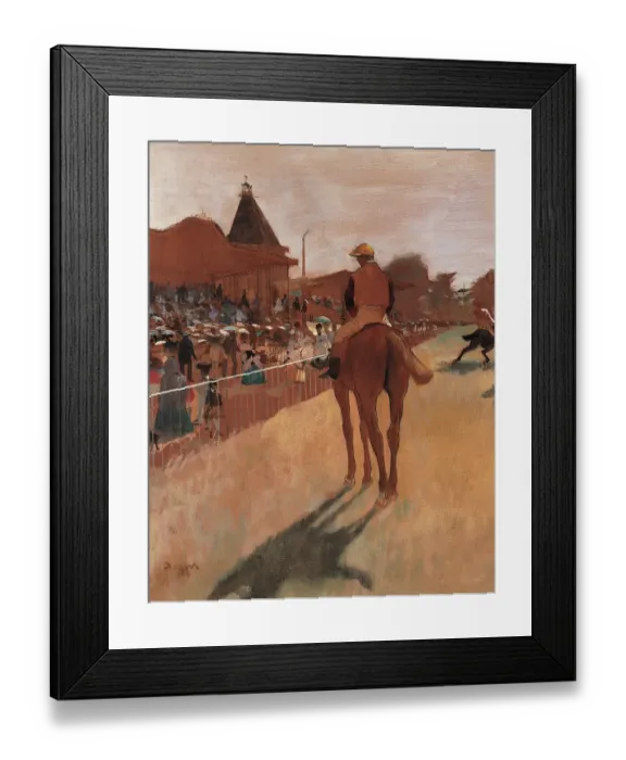 Framed Print : Racehorses in Front of the Tribunes, by Edgar Degas, 1866 - 1868 about, 19th Century, oil on canvas, cm 46 x 61 Framed Print : Racehorses in Front of the Tribunes, by Edgar Degas, 1866 - 1868 about, 19th Century, oil on canvas, cm 46 x 61