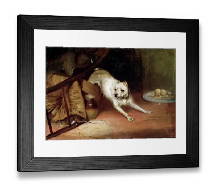 Framed Print : Dog Chasing a Rat, 19th or early 20th century. Artist: Briton Riviere