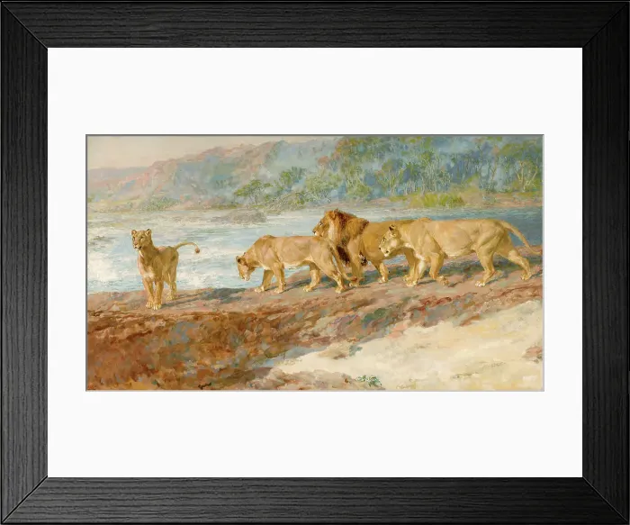 Framed Print : On the bank of an African river, 1918. Artist: Briton Riviere Framed Print : On the bank of an African river, 1918. Artist: Briton Riviere