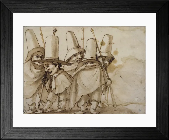 Framed Print : Caricatures of pilgrims, by Baccio Del Bianco, 1623 - 1650, 17th century, drawing with pen, brown watercolour, black pencinl on white paper Framed Print : Caricatures of pilgrims, by Baccio Del Bianco, 1623 - 1650, 17th century, drawing with pen, brown watercolour, black pencinl on white paper
