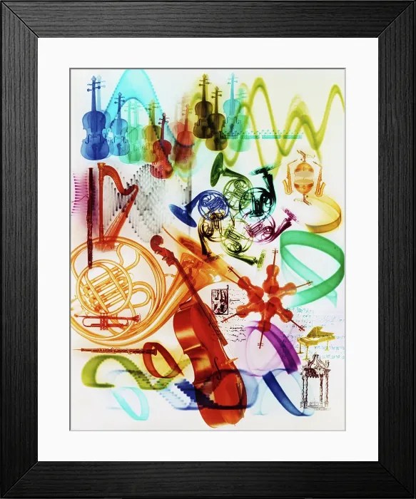 Framed Print : Psychedelic Collage of Musical Instruments in the 1960's Framed Print : Psychedelic Collage of Musical Instruments in the 1960's