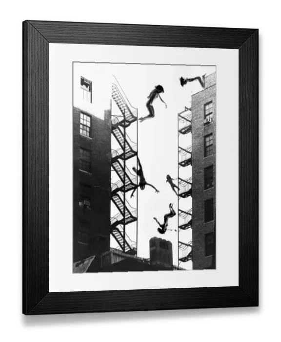 Framed Print : Photo Montage of Nude Women Jumping Out of Buildings in 1960's Framed Print : Photo Montage of Nude Women Jumping Out of Buildings in 1960's