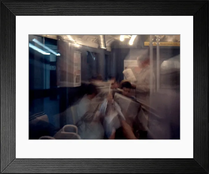 Framed Print : Blurred Motion Image of Passengers on the New York City Subway in the 1950's