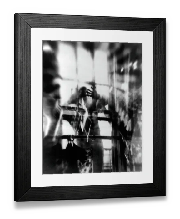 Framed Print : Photo Montage of Man Staring Through Window in the 1950's Framed Print : Photo Montage of Man Staring Through Window in the 1950's
