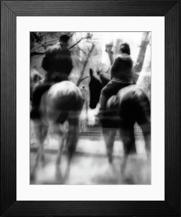 Framed Print : Photo Montage of Two People on Horseback in Central Park in the 1950's Framed Print : Photo Montage of Two People on Horseback in Central Park in the 1950's
