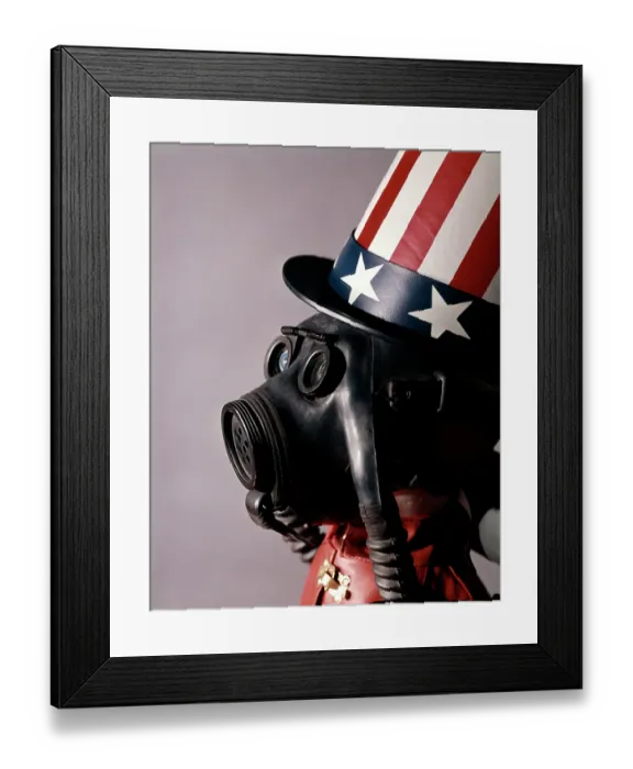 Framed Print : FIGURE WEARING GAS MASK Framed Print : FIGURE WEARING GAS MASK