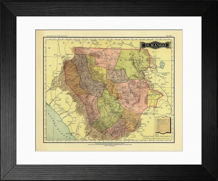 Framed Print : Historical Map of the Country of Mexico, Published in 1885. Estados Unidos Mexicanos, Durango Framed Print : Historical Map of the Country of Mexico, Published in 1885. Estados Unidos Mexicanos, Durango