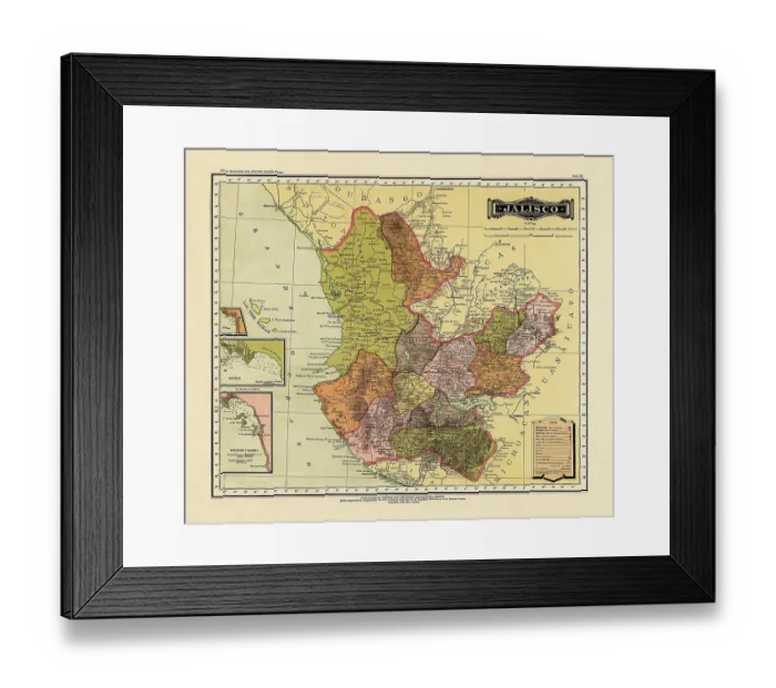 Framed Print : Historical Map of the Country of Mexico, Published in 1885. Estados Unidos Mexicanos, Jalisco Framed Print : Historical Map of the Country of Mexico, Published in 1885. Estados Unidos Mexicanos, Jalisco