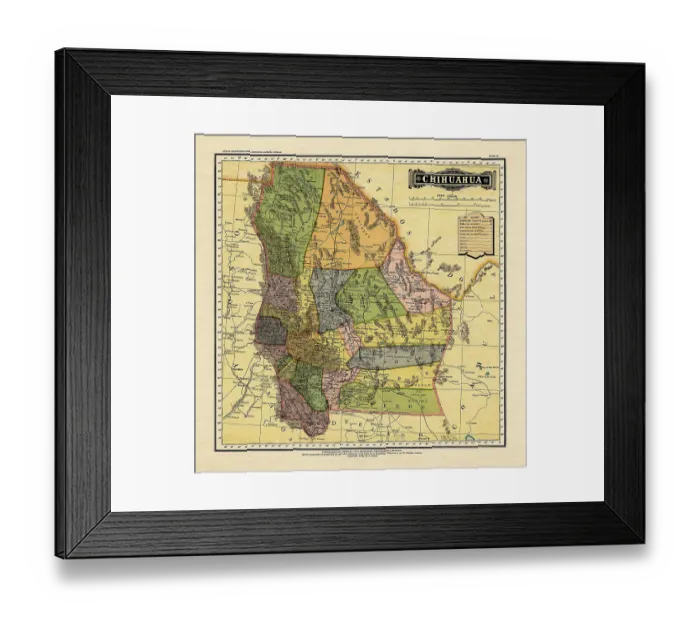 Framed Print : Historical Map of the Country of Mexico, Published in 1885. Estados Unidos Mexicanos, Chihuahua Framed Print : Historical Map of the Country of Mexico, Published in 1885. Estados Unidos Mexicanos, Chihuahua