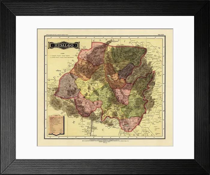 Framed Print : Historical Map of the Country of Mexico, Published in 1885. Estados Unidos Mexicanos, Hidalgo Framed Print : Historical Map of the Country of Mexico, Published in 1885. Estados Unidos Mexicanos, Hidalgo