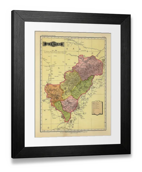 Framed Print : Historical Map of the Country of Mexico, Published in 1885. Estados Unidos Mexicanos, Queretaro Framed Print : Historical Map of the Country of Mexico, Published in 1885. Estados Unidos Mexicanos, Queretaro