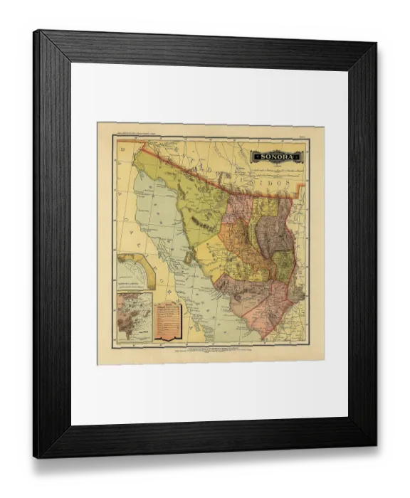 Framed Print : Historical Map of the Country of Mexico, Published in 1885. Estados Unidos Mexicanos, Sonora Framed Print : Historical Map of the Country of Mexico, Published in 1885. Estados Unidos Mexicanos, Sonora