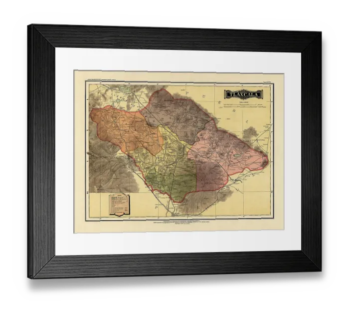 Framed Print : Historical Map of the Country of Mexico, Published in 1885. Estados Unidos Mexicanos, Tlaxcala