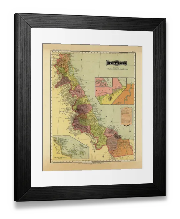 Framed Print : Historical Map of the Country of Mexico, Published in 1885. Estados Unidos Mexicanos, Veracruz Framed Print : Historical Map of the Country of Mexico, Published in 1885. Estados Unidos Mexicanos, Veracruz