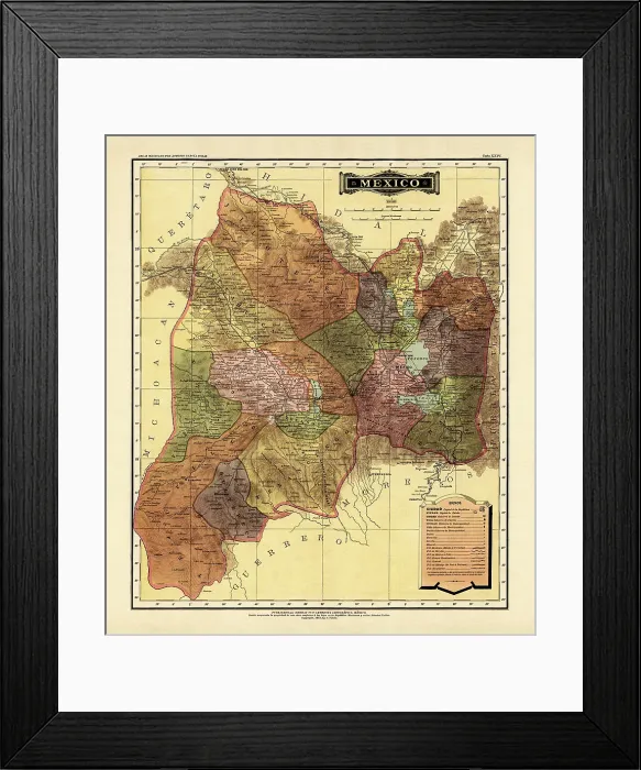 Framed Print : Historical Map of the Country of Mexico, Published in 1885. Estados Unidos Mexicanos, Mexico Framed Print : Historical Map of the Country of Mexico, Published in 1885. Estados Unidos Mexicanos, Mexico