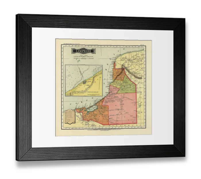 Framed Print : Historical Map of the Country of Mexico, Published in 1885. Estados Unidos Mexicanos, Campeche Framed Print : Historical Map of the Country of Mexico, Published in 1885. Estados Unidos Mexicanos, Campeche