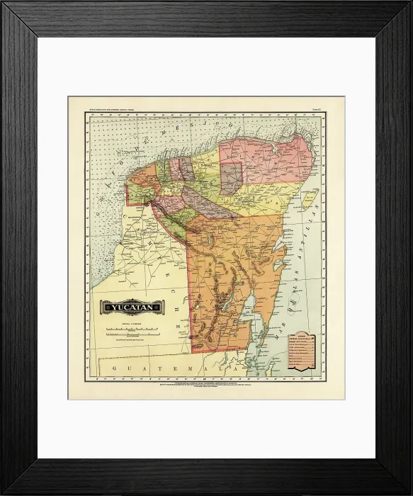 Framed Print : Historical Map of the Country of Mexico, Published in 1885. Estados Unidos Mexicanos, Yucatan
