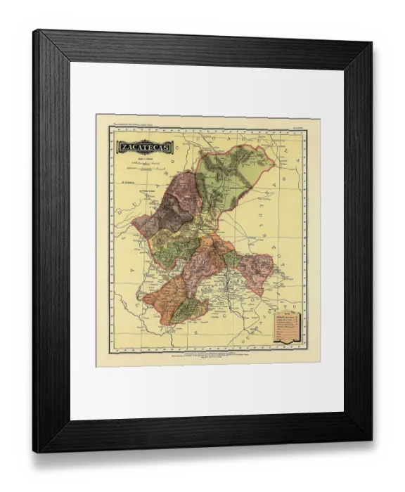 Framed Print : Historical Map of the Country of Mexico, Published in 1885. Estados Unidos Mexicanos, Zacatecas Framed Print : Historical Map of the Country of Mexico, Published in 1885. Estados Unidos Mexicanos, Zacatecas