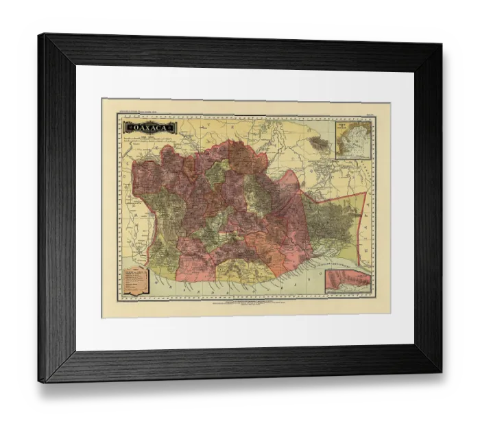 Framed Print : Historical Map of the Country of Mexico, Published in 1885. Estados Unidos Mexicanos, Oaxaca Framed Print : Historical Map of the Country of Mexico, Published in 1885. Estados Unidos Mexicanos, Oaxaca