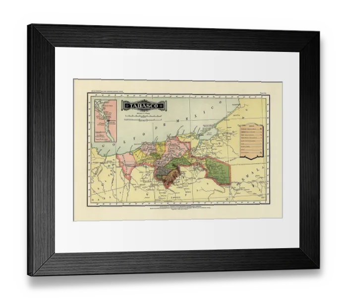 Framed Print : Historical Map of the Country of Mexico, Published in 1885. Estados Unidos Mexicanos, Tabasco Framed Print : Historical Map of the Country of Mexico, Published in 1885. Estados Unidos Mexicanos, Tabasco