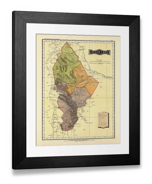 Framed Print : Historical Map of the Country of Mexico, Published in 1885. Estados Unidos Mexicanos, Nuevo Leon Framed Print : Historical Map of the Country of Mexico, Published in 1885. Estados Unidos Mexicanos, Nuevo Leon