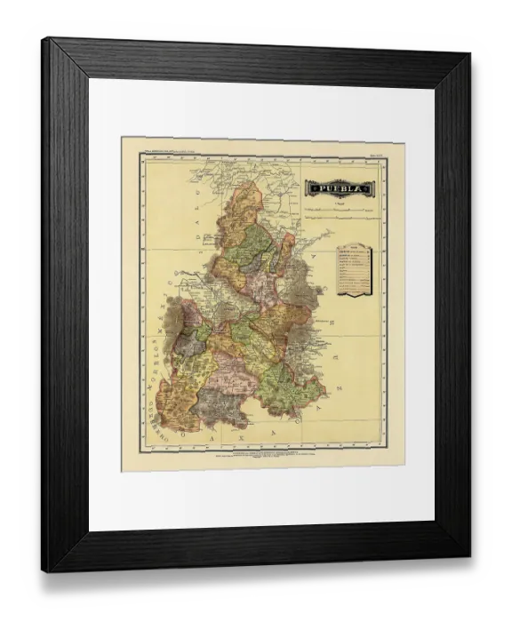 Framed Print : Historical Map of the Country of Mexico, Published in 1885. Estados Unidos Mexicanos, Puebla Framed Print : Historical Map of the Country of Mexico, Published in 1885. Estados Unidos Mexicanos, Puebla