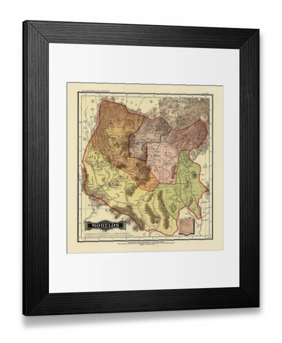 Framed Print : Historical Map of the Country of Mexico, Published in 1885. Estados Unidos Mexicanos, Morelos Framed Print : Historical Map of the Country of Mexico, Published in 1885. Estados Unidos Mexicanos, Morelos