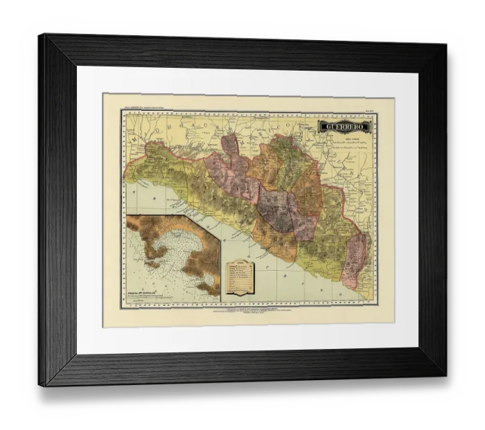 Framed Print : Historical Map of the Country of Mexico, Published in 1885. Estados Unidos Mexicanos, Guerrero Framed Print : Historical Map of the Country of Mexico, Published in 1885. Estados Unidos Mexicanos, Guerrero