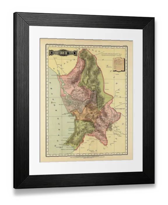 Framed Print : Historical Map of the Country of Mexico, Published in 1885. Estados Unidos Mexicanos, Territorio De Tepic Framed Print : Historical Map of the Country of Mexico, Published in 1885. Estados Unidos Mexicanos, Territorio De Tepic