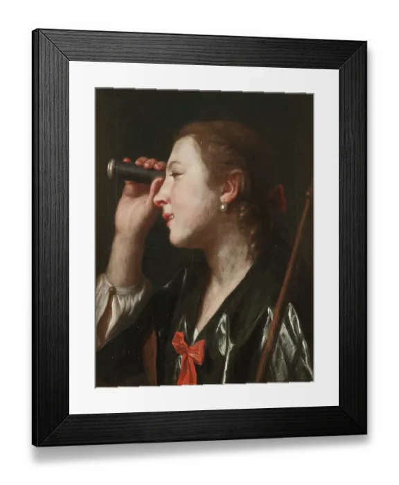 Framed Print : Girl Looking Through A Telescope Framed Print : Girl Looking Through A Telescope