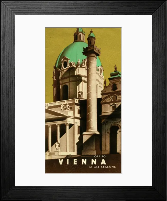Framed Print : Vienna. AUSTRIA - 1937: A tourism brochure for Vienna reads Off to Vienna at All Seasons Framed Print : Vienna. AUSTRIA - 1937: A tourism brochure for Vienna reads Off to Vienna at All Seasons