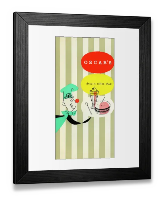 Framed Print : Oscar's. USA - 1956: A menu for Oscar's reads Oscar's Drive In Coffee Shops Framed Print : Oscar's. USA - 1956: A menu for Oscar's reads Oscar's Drive In Coffee Shops